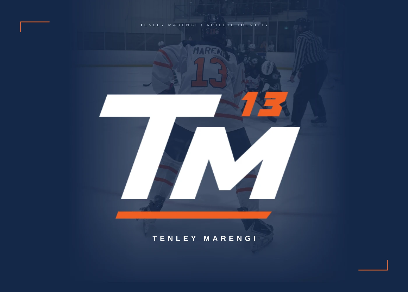Original TM13 brand layered over Tenley’s number13 hockey photo